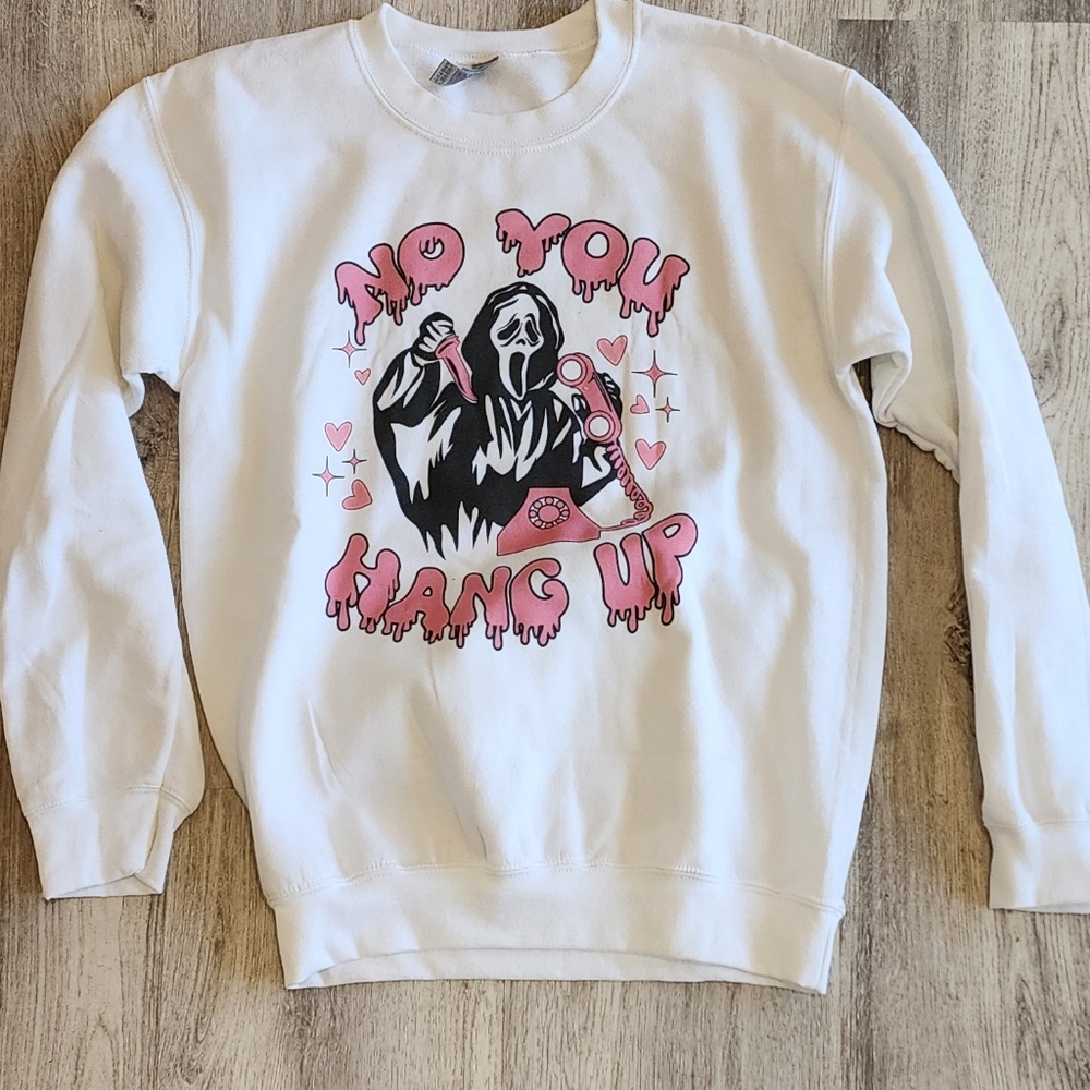 Ghost Face 'No You Hang Up' Halloween Sweatshirt | Size Medium